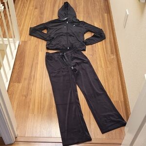 NWT MessBebe Elegabt Velour Women's Black Zip-Up Hoodie and Jogger Set